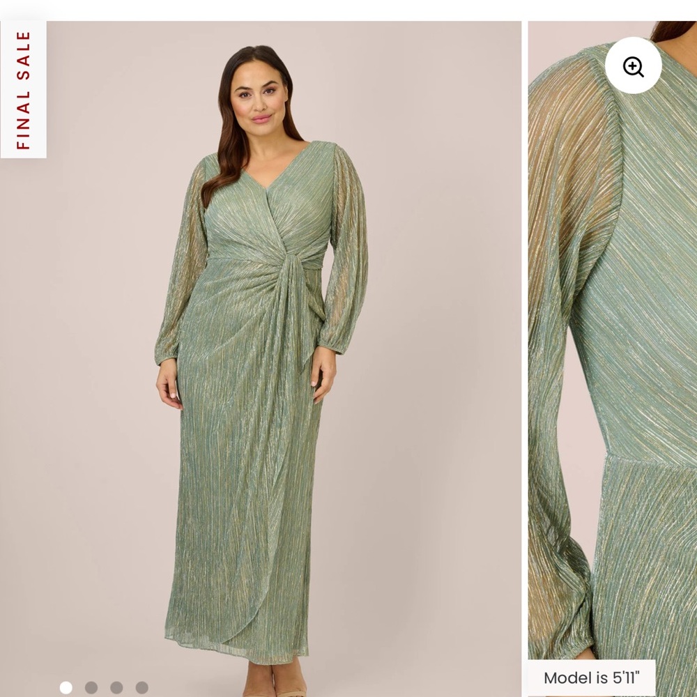 Adrianna Papell Metallic Green Long Sleeve Dress